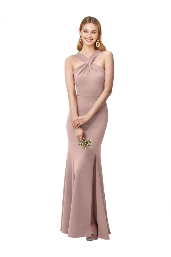 Acheter Rose poussiéreux Fourreau Licou Col Haut Crêpe Stretch Longue Robes demoiselle d'honneur / Robes de bal