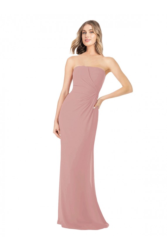 Acheter Rose poussiéreux Fourreau Sans bretelle Mousseline Longue Robes demoiselle d'honneur