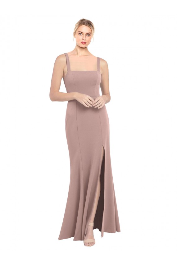 Acheter Rose poussiéreux Sirène Col Carré Col Haut Crêpe Stretch Longue Robes demoiselle d'honneur / Robes de bal