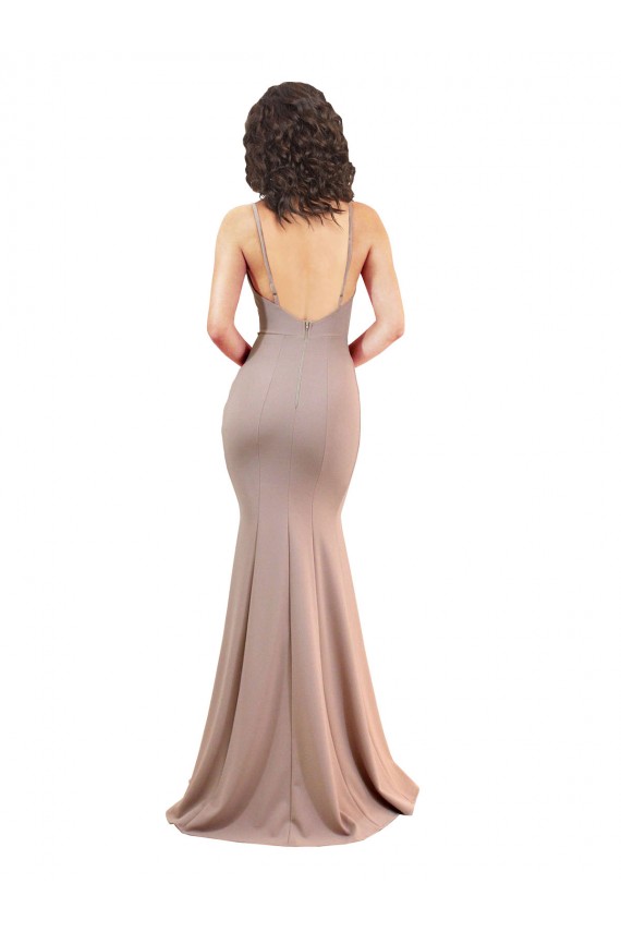 Acheter Rose poussiéreux Sirène Col V Crêpe Stretch Longue Formelles Robes demoiselle d'honneur / Robes de soirée / Robes de bal