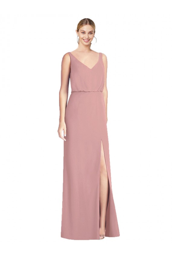 Acheter Rose poussiéreux Sirène Col V Mousseline Longue Robes demoiselle d'honneur