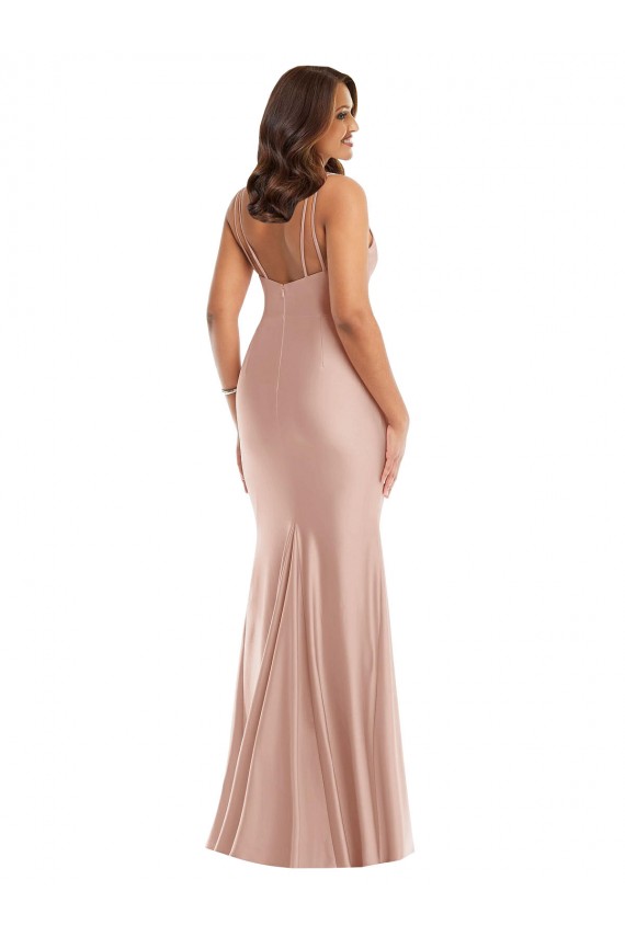 Acheter Rose poussiéreux Sirène Col V Satiné Soyeux Longue Formelles Robes demoiselle d'honneur / Robes de soirée / Robes de bal