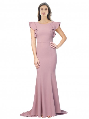 Acheter Rose poussiéreux Sirène Col rond Balayage train Crêpe Stretch Longue Formelles Robes demoiselle d'honneur / Robes de soirée / Robes de bal