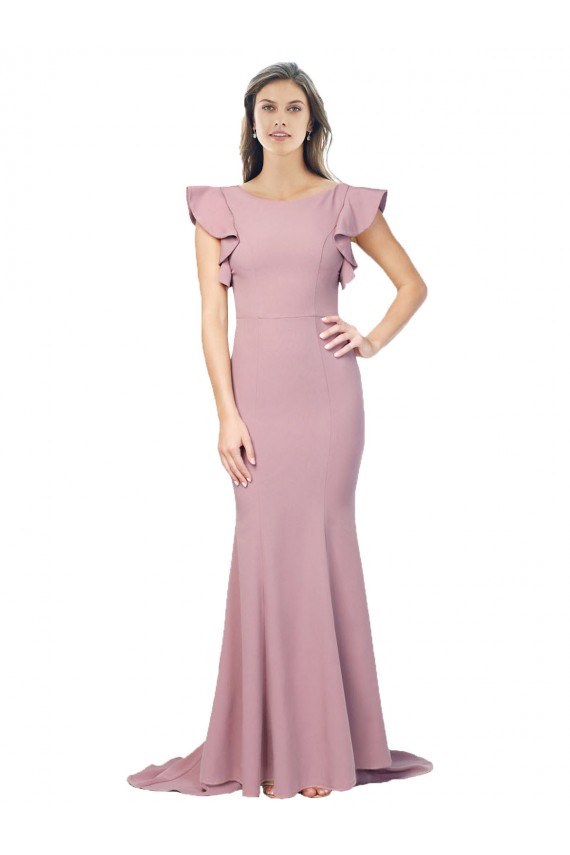 Acheter Rose poussiéreux Sirène Col rond Balayage train Crêpe Stretch Longue Formelles Robes demoiselle d'honneur / Robes de soirée / Robes de bal