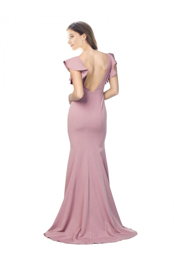 Acheter Rose poussiéreux Sirène Col rond Balayage train Crêpe Stretch Longue Formelles Robes demoiselle d'honneur / Robes de soirée / Robes de bal