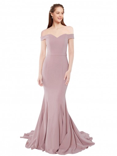 Acheter Rose poussiéreux Sirène Épaule Dénudée Balayage train Crêpe Stretch Longue Formelles Robes demoiselle d'honneur / Robes de soirée / Robes de bal