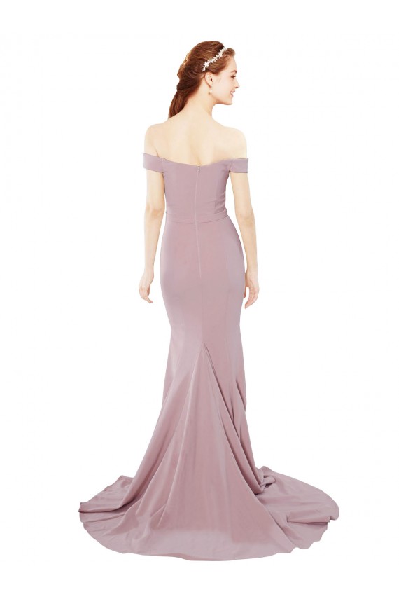 Acheter Rose poussiéreux Sirène Épaule Dénudée Balayage train Crêpe Stretch Longue Formelles Robes demoiselle d'honneur / Robes de soirée / Robes de bal