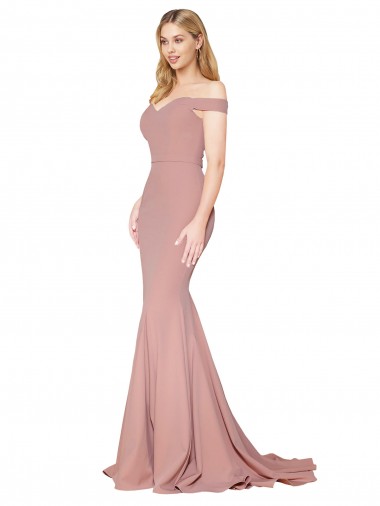 Acheter Rose poussiéreux Sirène Épaule Dénudée Balayage train Crêpe Stretch Longue Formelles Robes demoiselle d'honneur / Robes de soirée / Robes de bal