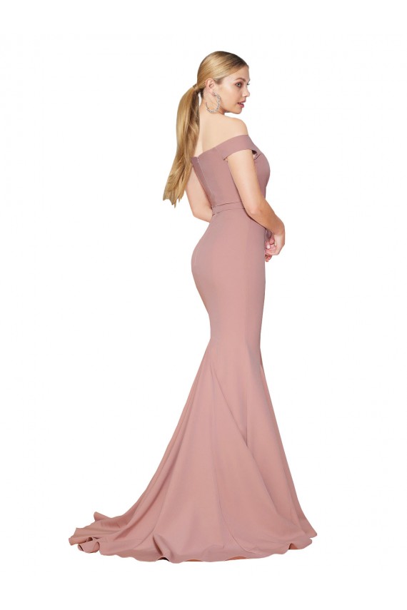 Acheter Rose poussiéreux Sirène Épaule Dénudée Balayage train Crêpe Stretch Longue Formelles Robes demoiselle d'honneur / Robes de soirée / Robes de bal