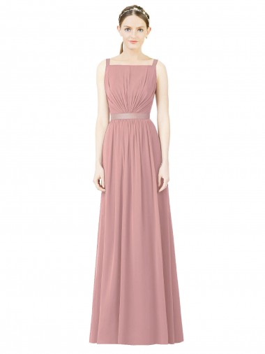 Acheter Rose poussiéreux Trapèze Col Haut Mousseline Longue Robes demoiselle d'honneur