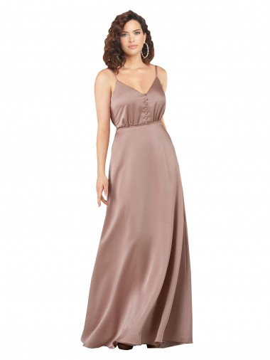 Acheter Rose poussiéreux Trapèze Col V Satiné Soyeux Longue Formelles Robes demoiselle d'honneur / Robes de soirée