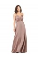 Acheter Rose poussiéreux Trapèze Col V Satiné Soyeux Longue Formelles Robes demoiselle d'honneur / Robes de soirée