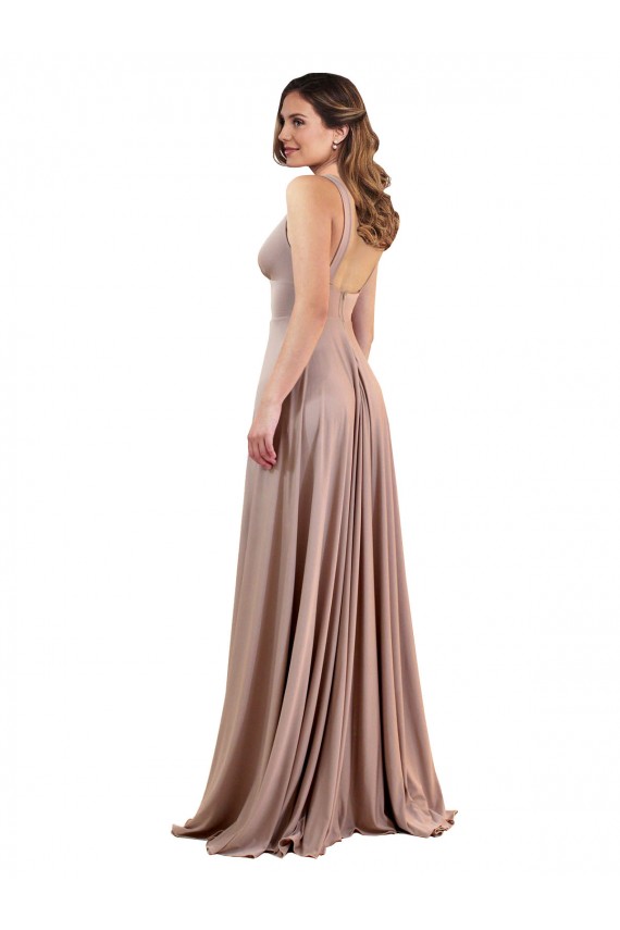 Acheter Rose poussiéreux Trapèze Col V Spandex Longue Formelles Robes demoiselle d'honneur / Robes de soirée / Robes de bal