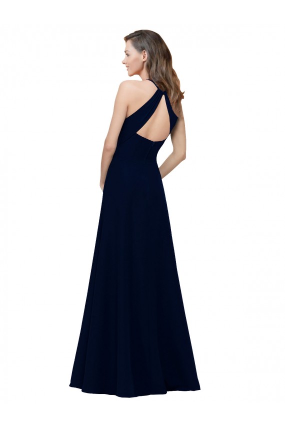 Acheter Rose poussiéreux Trapèze Col bijou Col Haut Crêpe Stretch Longue Robes demoiselle d'honneur / Robes de bal