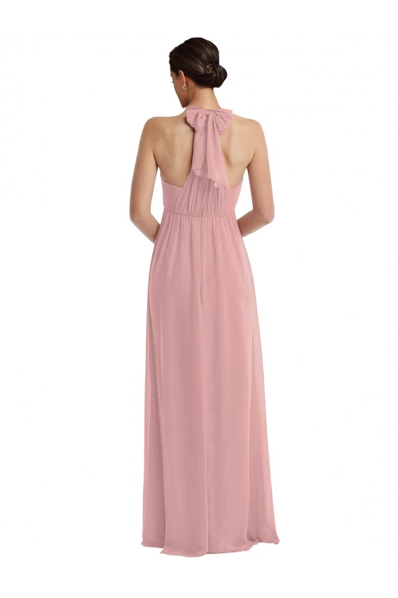 Acheter Rose poussiéreux Trapèze Licou Mousseline Longue Robes demoiselle d'honneur