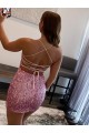 Acheter Rose vif Fourreau Bretelles spaghetti Courte Paillettes Velours Courte Robes de bal