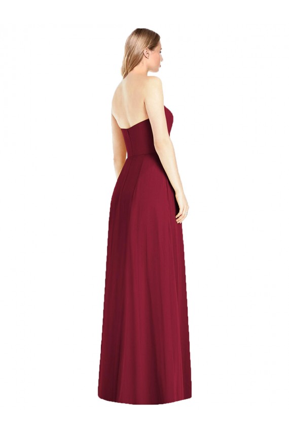 Acheter Rose vif Trompette Col V Sans bretelle Mousseline Longue Robes demoiselle d'honneur