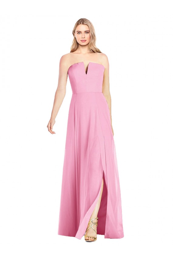 Acheter Rose vif Trompette Col V Sans bretelle Mousseline Longue Robes demoiselle d'honneur