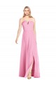 Acheter Rose vif Trompette Col V Sans bretelle Mousseline Longue Robes demoiselle d'honneur