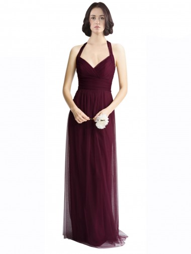 Acheter Rouge 74 Trapèze Licou Col V Tulle Longue Robes demoiselle d'honneur