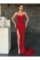 Acheter Rouge Fourreau Col V Balayage train Paillettes Velours Longue Robes de bal