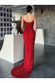 Acheter Rouge Fourreau Col V Balayage train Paillettes Velours Longue Robes de bal