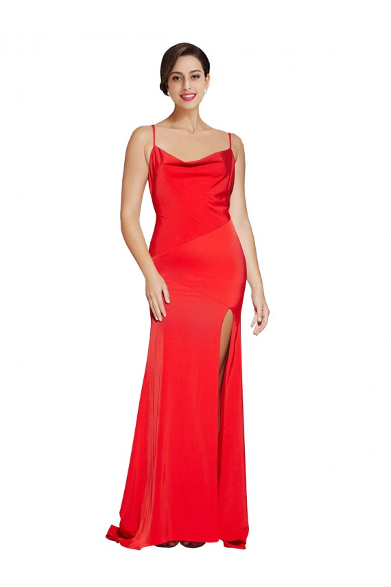 Acheter Rouge Fourreau Sans bretelle Satiné Stretch Longue Formelles Robes demoiselle d'honneur / Robes de soirée / Robes de bal