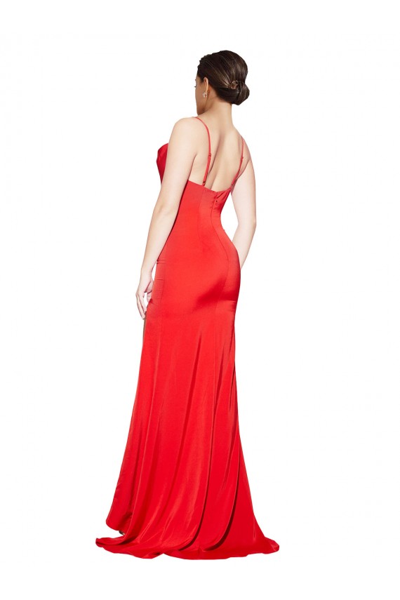 Acheter Rouge Fourreau Sans bretelle Satiné Stretch Longue Formelles Robes demoiselle d'honneur / Robes de soirée / Robes de bal