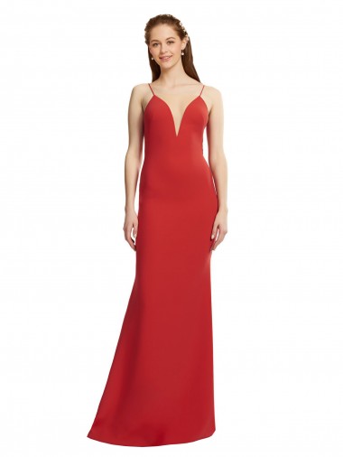 Acheter Rouge Sirène Bretelles spaghetti Col V Crêpe Stretch Longue Formelles Robes demoiselle d'honneur / Robes de soirée / Robes de bal