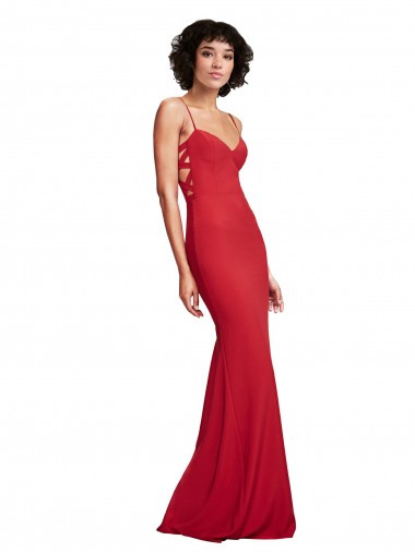 Acheter Rouge Sirène Bretelles spaghetti Crêpe Stretch Longue Formelles Robes demoiselle d'honneur / Robes de soirée / Robes de bal