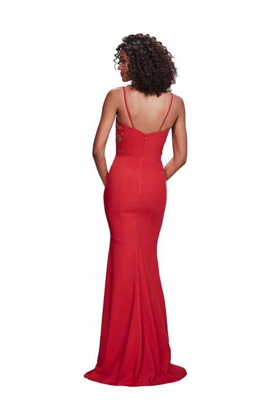 Acheter Rouge Sirène Bretelles spaghetti Crêpe Stretch Longue Formelles Robes demoiselle d'honneur / Robes de soirée / Robes de bal