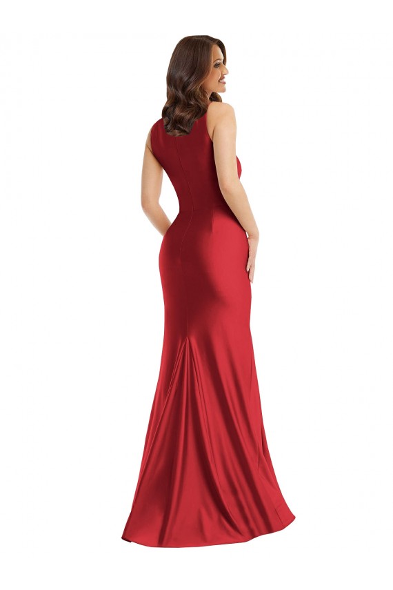 Acheter Rouge Sirène Col Carré Satiné Soyeux Longue Formelles Robes demoiselle d'honneur / Robes de soirée / Robes de bal