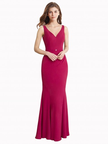 Acheter Rouge Sirène Col V Mousseline Longue Robes demoiselle d'honneur / Robes de bal
