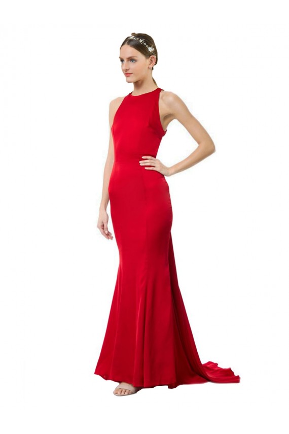 Acheter Rouge Sirène Licou Col Haut Crêpe Stretch Longue Formelles Robes demoiselle d'honneur / Robes de soirée / Robes de bal