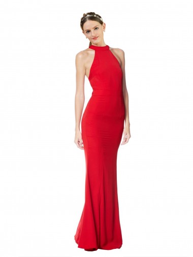 Acheter Rouge Sirène Licou Col Haut Crêpe Stretch Longue Formelles Robes demoiselle d'honneur / Robes de soirée / Robes de bal
