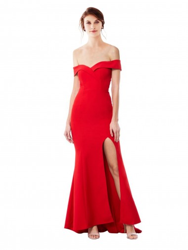 Acheter Rouge Sirène Épaule Dénudée Crêpe Stretch Longue Formelles Robes demoiselle d'honneur / Robes de soirée / Robes de bal