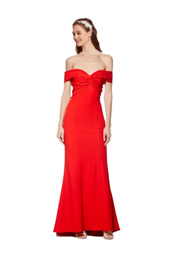 Acheter Rouge Sirène Épaule Dénudée Crêpe Stretch Longue Formelles Robes demoiselle d'honneur / Robes de soirée / Robes de bal