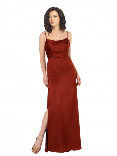 Acheter Rouge Trapèze Bretelles spaghetti Col Carré Satiné Soyeux Longue Formelles Robes demoiselle d'honneur / Robes de soirée / Robes de bal