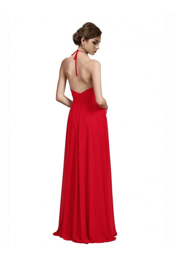 Acheter Rouge Trapèze Bretelles spaghetti Col V Mousseline Longue Robes demoiselle d'honneur