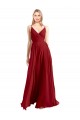 Acheter Rouge Trapèze Bretelles spaghetti Col V Mousseline Longue Robes demoiselle d'honneur