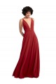 Acheter Rouge Trapèze Col V Mousseline Longue Robes demoiselle d'honneur