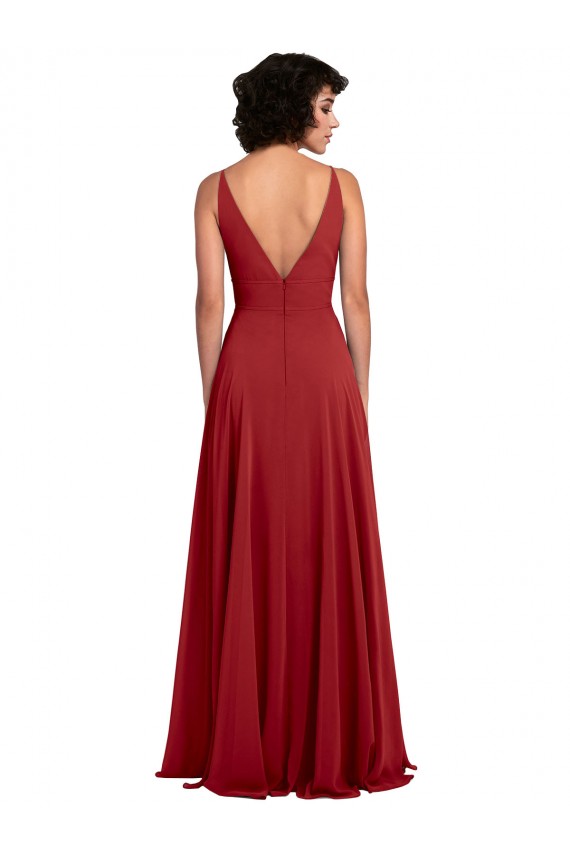 Acheter Rouge Trapèze Col V Mousseline Longue Robes demoiselle d'honneur