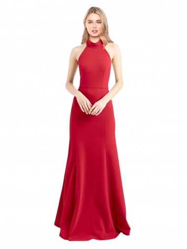 Acheter Rouge Trapèze Licou Col Haut Crêpe Stretch Longue Formelles Robes demoiselle d'honneur / Robes de soirée / Robes de bal