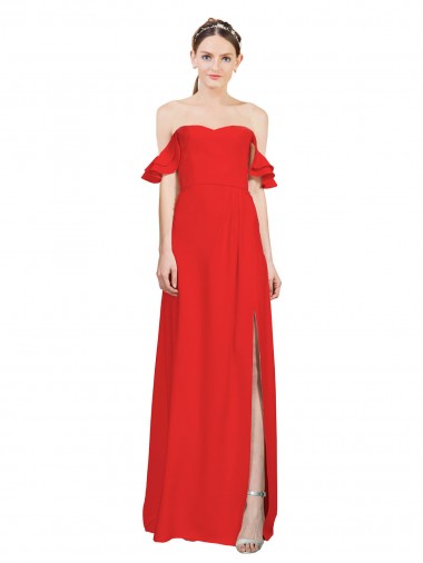 Acheter Rouge Trapèze Épaule Dénudée Crêpe Stretch Longue Formelles Robes demoiselle d'honneur / Robes de soirée / Robes de bal