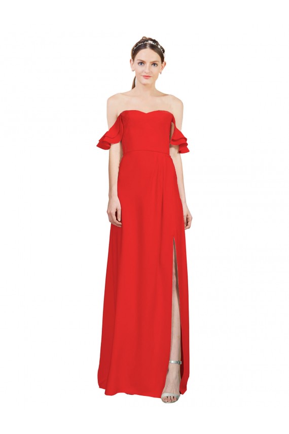 Acheter Rouge Trapèze Épaule Dénudée Crêpe Stretch Longue Formelles Robes demoiselle d'honneur / Robes de soirée / Robes de bal