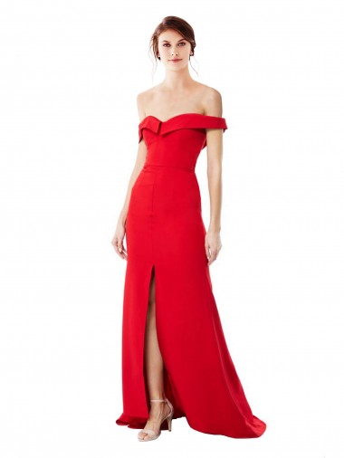 Acheter Rouge Trapèze Épaule Dénudée Crêpe Stretch Longue Formelles Robes demoiselle d'honneur / Robes de soirée / Robes de bal