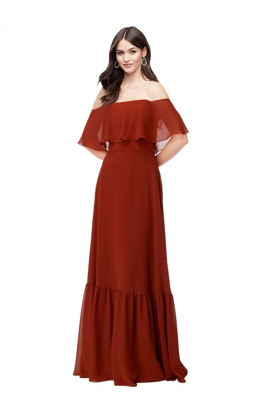 Acheter Rouge Trapèze Épaule Dénudée Mousseline Longue Robes demoiselle d'honneur