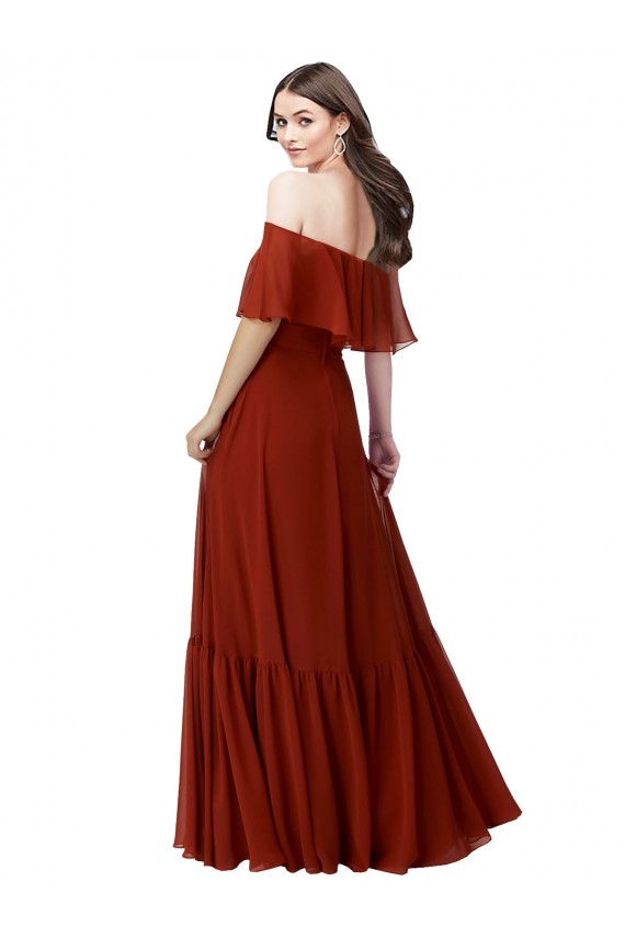 Acheter Rouge Trapèze Épaule Dénudée Mousseline Longue Robes demoiselle d'honneur