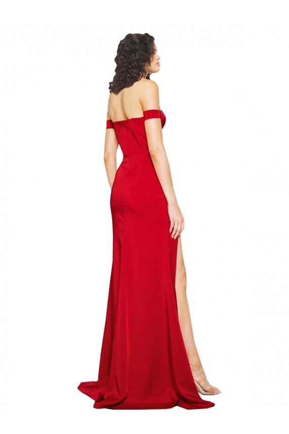 Acheter Rouge Trapèze Épaule Dénudée Satiné Soyeux Longue Formelles Robes demoiselle d'honneur / Robes de soirée / Robes de bal