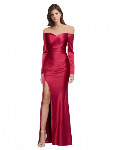 Acheter Rouge foncé Fourreau Satiné Stretch Longue Formelles Robes demoiselle d'honneur / Robes de soirée / Robes de bal